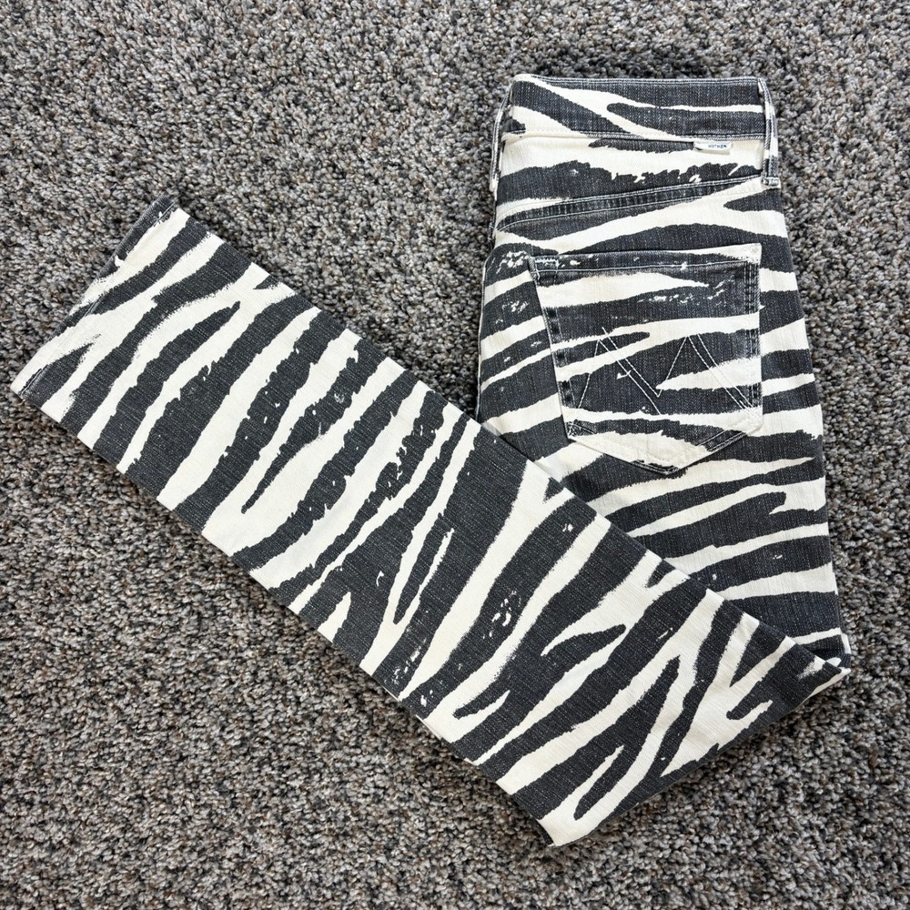 Mother The Mid Rise Dazzler Ankle Women's 26x27 Jeans Zebra Print Herd That